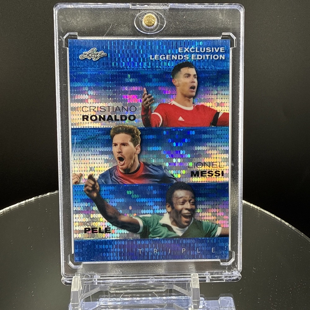 Cristiano Ronaldo / Lionel Messi/ Pele 2024 Leaf Legends Trio Blue /20 Blue